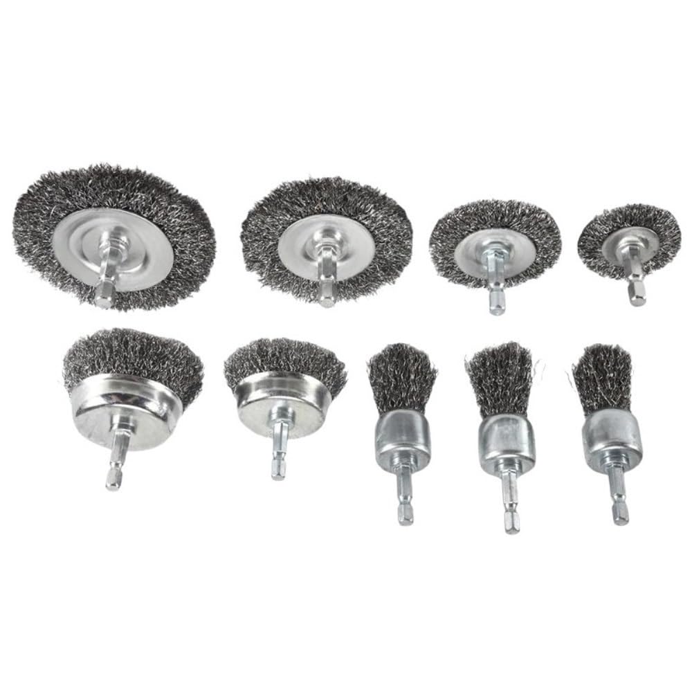 Lot de 9 brosses métalliques à tige hexagonale et à gros poils ondulés, en acier au carbone renforcé de 0,012 pouce de diamètre