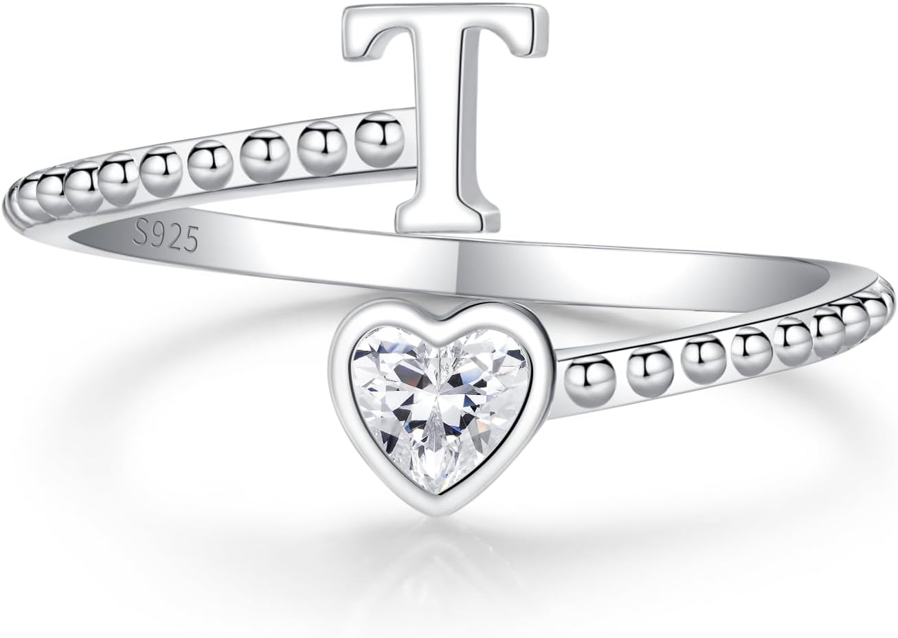Step Forward 925 Sterling Silver Adjustable Initial Ring for Women | Non Tarnish Letter Rings for Lady | Alphabet Heart Thumb Rings | Capital Letter Jewelry Gifts