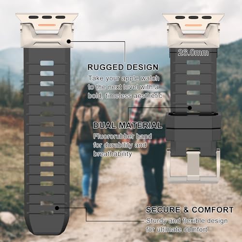 KAGREC Apple Watch Band for Apple Watch Ultra 2/Ultra 49mm Men, Sport Rugged Apple Watch Straps for Apple Watch 45mm/44mm/42mm, Fluororubber Ultra 2 Watch Band for iWatch Series 9 8 7 SE 6 5 4 3 2 1