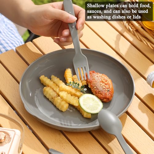 Berglander Camping Mess Set mit Schüssel, Teller, Tasse, Löffel, Gabel, Messer und Tragetasche, Campingzubehör Ausrüstung für Reisen, Picknick, einfach zu transportieren und zu reinigen (Grau) – Bild 6