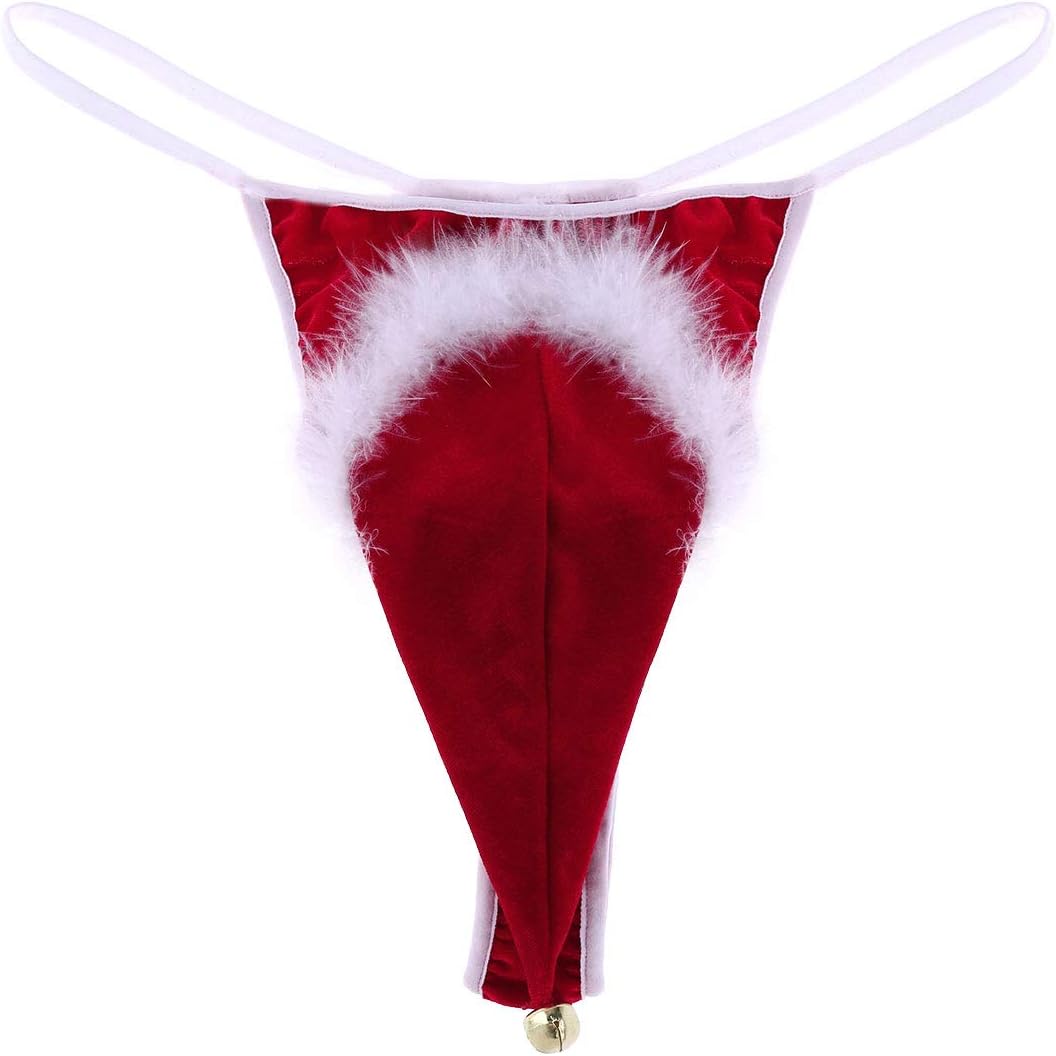 Men Thong Santa Hat Funny G-String Exotic Underwear T-Back Christmas Joke Gag Prank Gifts