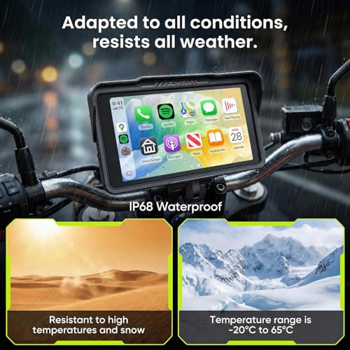 Image of Rimoody 7-Inch Motorcycle Carplay Screen with Wireless Carplay Android Auto for Car, Bluetooth, Supports GPS Navigation, IP68 Waterproof, Detachable Mount, Tire Pressure Monitor, Voice Control