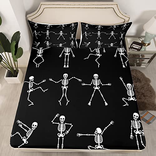 Erosebridal JCX12535LHM-CLB_USK Sugar Skull Sheet Set King Size Skeleton Bones Bedding Set For Kids Boys Girls Teens Adult Halloween Horror Theme Fitted Sheet Gothic Spooky Bed Sheets 4 Pieces thumb #1