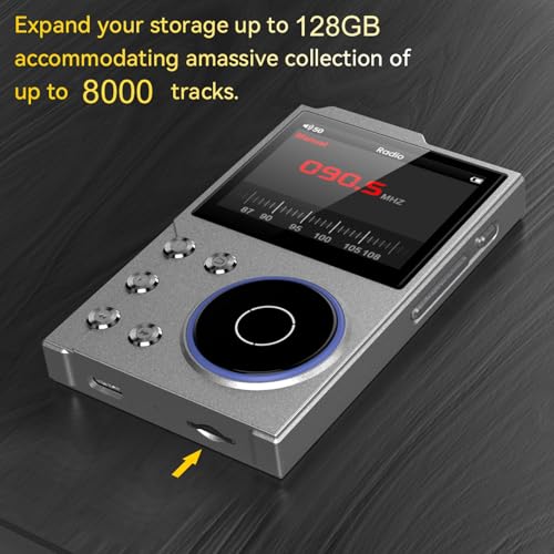 Odtwarzacz MP3 HiFi, Bezstratny Odtwarzacz Muzyki DSD FLAC HD z Bluetooth 5.3, 2,4-calowy Przenośny Cyfrowy Odtwarzacz Audio z pamięcią 16 GB, Długi Czas Pracy Baterii, Obsługa