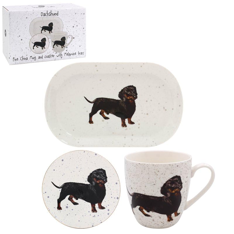 Lesser & Pavey Coaster, Tray & Mug Set | Coffee Table Tray, Mugs & Coasters Set Perfect for Any Home or Office | Tea & Coffee Mug with Tray & Coast Set (Dachshund Mug)