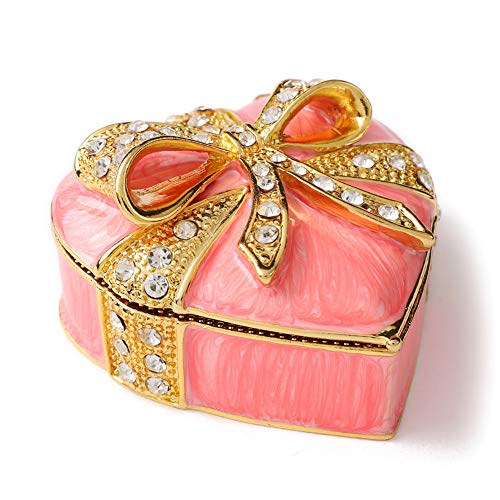 Furuida Love Heart Bow-Knot Pink Jewelry Trinket Box Hand-Painted Diamond Classic Ornaments Craft Gift For Birthday Thanksgiving Valentine's Day Christmas Mother's Day #TOP1