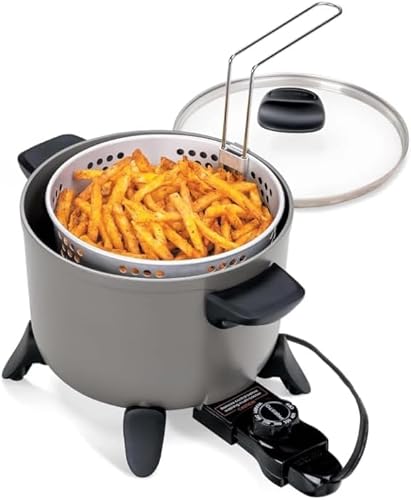 Kitchen Kettle Multi-Cooker and Electric Deep Fryer with Non-Stick Ceramic Surface, Steamer and Fryer Basket, 5-Quart - 1200W Multi-Use Kitchen Appliance
