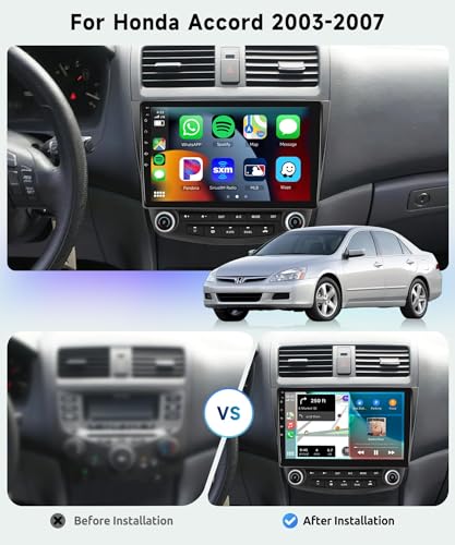 Image of 8 CORE 6G+128G Car Radio Stereo for Honda Accord 2003-2007 with Wireless CarPlay /Android Auto, 10.1 Inch 1280 * 720P IPS Touch Screen Android 13 GPS WiFi 32-Band DSP Bluetooth AHD Rear Camera