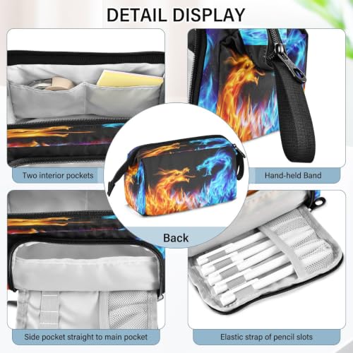Image of Dragons Fire Print Pencil Case Pouch Big Capacity Pencil Bag Box Organizer Pen Case with Compartmens Stationery Organizer for Girls Boys Women School College Office