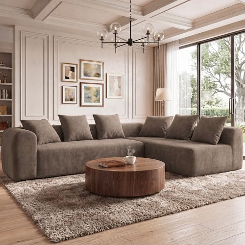 Image of Claiks 106 inch Cloud Boneless Couch, L-Shaped Sectional Sofa, Light Grey