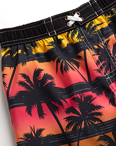 Quad Seven Boys' Swim Trunks - 2 Pack Striped Quick Dry Board Shorts Bathing Suit (8-18), Size 12/14, Rainbow Palm Trees #TOP2