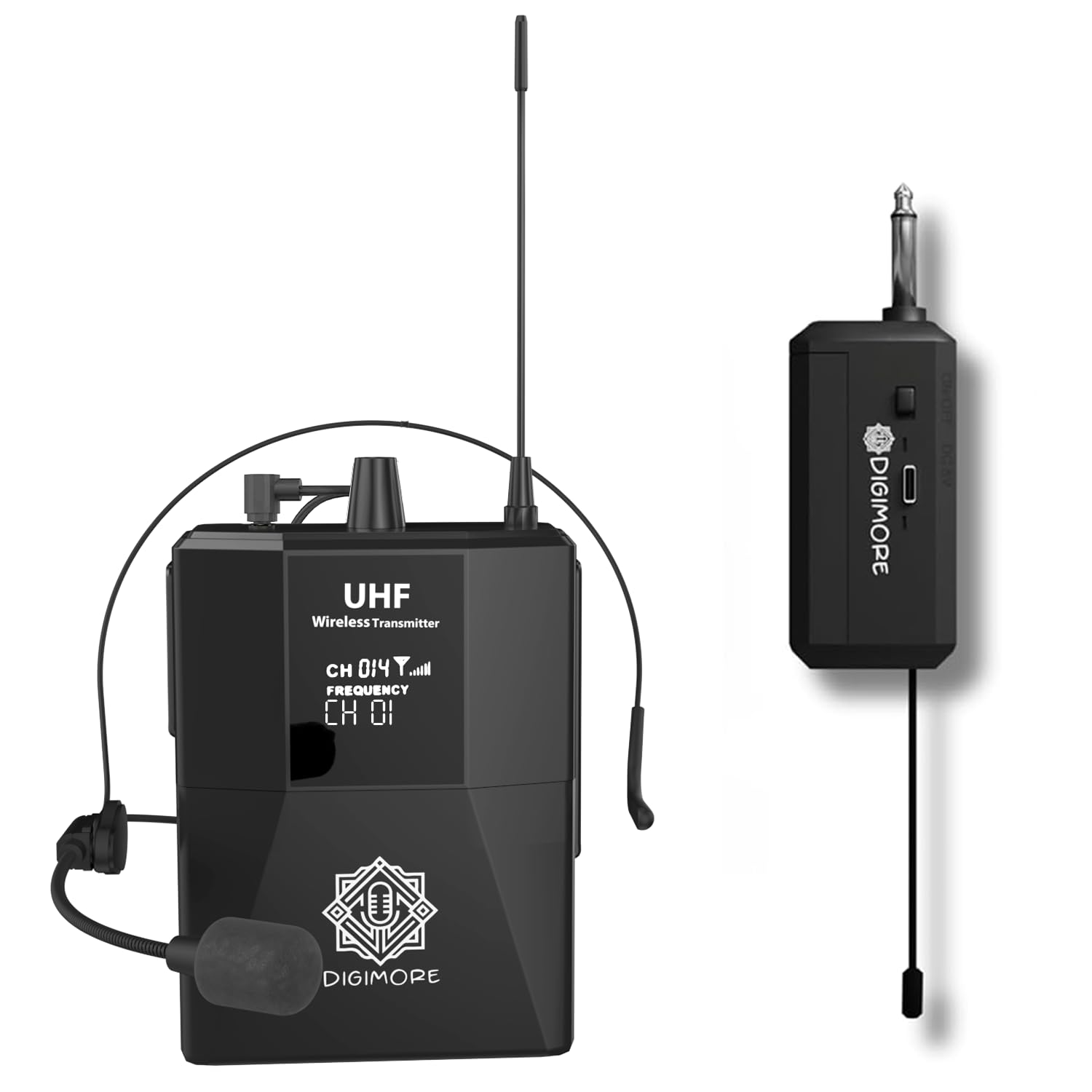 DIGIMORE UHF Wireless Microphone - Portable Cordless Microphone Set with Headset Mic, Bodypack Transmitter, Receiver – Karaoke, Conference, Stage Performances, Wedding, DJ, Party, Speech (D-341)