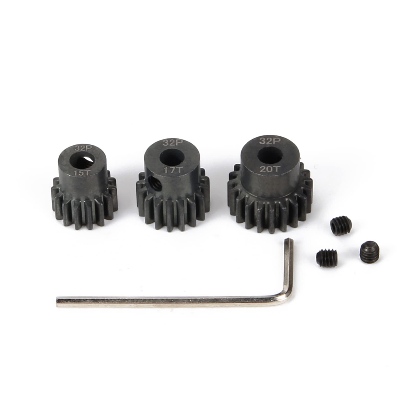RCAWD ARRMA 3S Pinion Gear 15T+17T+20T,ARRMA Radio Control Car Spares teeth 0.8MOD SAFE-φ5mm PINION GEAR with M2 wrench for 1/10 ARRMA 3s Vorteks Senton Granite Big Rock Typhon part