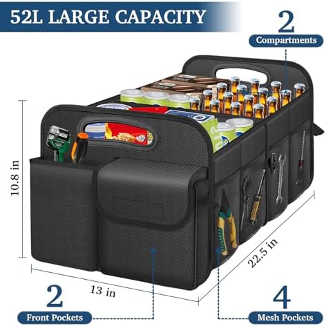 Femuar Car Trunk Organizer, Car Storage Organizer with Large Capacity Waterproof Collapsible Trunk Organizer for Car Suv/Jeep/Sedan (Black, Standard) 2
