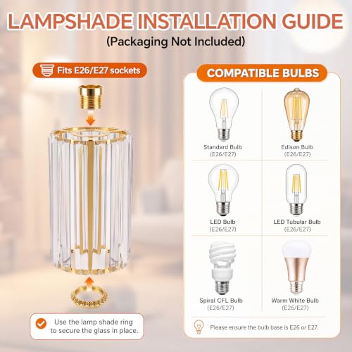 Image of Teenyyou 2 Pcs Crystal Pendant Light Shade, 1-5 /8 inch(1.65 inch) UNO-fitter, Tall