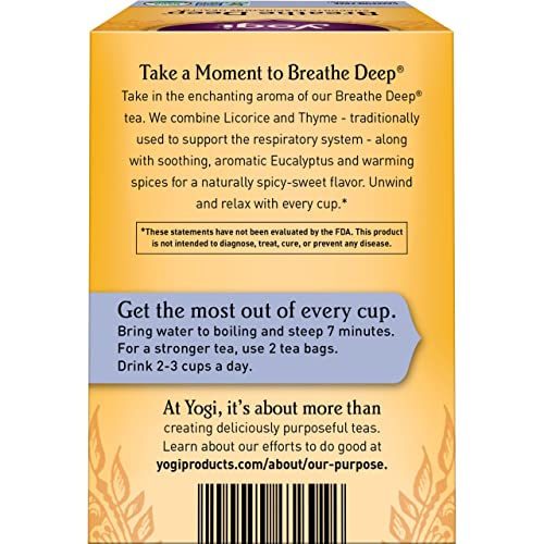 Yogi Tea - Breathe Deep (4 Pack) - Supports Respiratory Health With Eucalyptus, Thyme, And Mullein Leaves - Caffeine Free - 64 Organic Herbal Tea Bags #TOP1