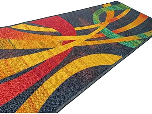 BuyElegant Non Slip Polyester Runner Black Base Colourful Modern Art Rug Home Decor 137 x 49 cm