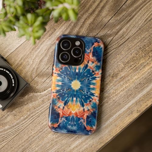 Coque iPhone 16 Pro mandala bleu tie-dye brillante et résistante - 4