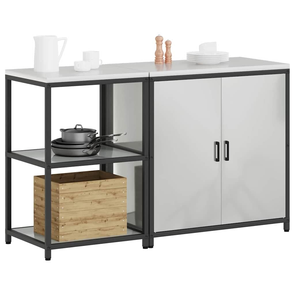2-częściowy zestaw do przechowywania w kuchni, srebrna szafka ze stali ocynkowanej, uniwersalna kredens, szafka na zapasy 150 x 50 x 92 cm, nowoczesny mebel kuchenny do inteligentnej