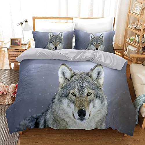 HSGLGNA Ensemble de literie Housse de Couette Loup Motif Animal,Parure de Couette Animaux avec Taies d'oreillers,Sets de Housse Couette en Microfibre,Motif 3D Loup Sauvages (Loup-3, 200 x 200 cm) Cover