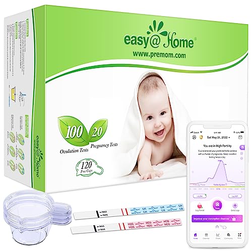 Image of Easy@Home 100 Ovulation Test and 20 Pregnancy Test Strips, FSA Eligible Ovulation Test Kit Powered by Premom Ovulation Predictor Free APP,100LH + 20HCG + 120 Urine Cups-Package May Vary