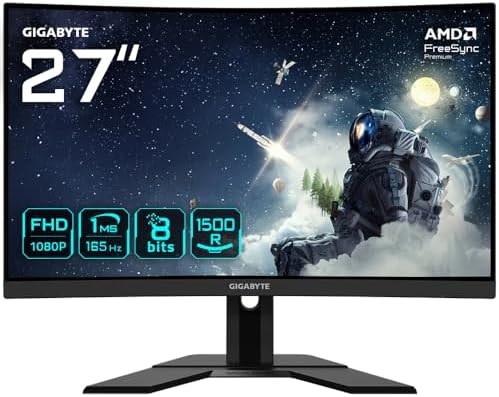 GIGABYTE G27FC A 27" FHD Curved Gaming Monitor - 1920 x 1080, 1500R, 165Hz, 1ms, 250cd/m², FreeSync Premium, HDMI 1.4, DisplayPort 1.2