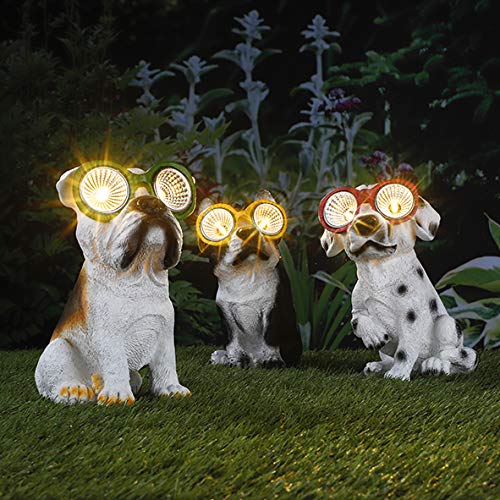 Hundeharz-Statue Mit Solar LED Lichtern – Wasserdichte Boxer-Figur Für Garten-Deko (Beige)