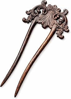 Large Hand Carved Ebony Wood Hair Fork for Thick & Long Hair – U Shape Wooden Hair Stick – Secure Hold Hair Pin Accessory for Women – Handmade Natural Hair Styling Tool