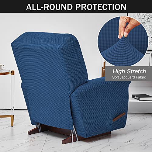 Stretch Recliner Cover, 4-Piece Soft Sofa Cover Thick Single Seat Couch Cover Jacquard Recliner Slipcover With Pocket (Blue) #TOP4