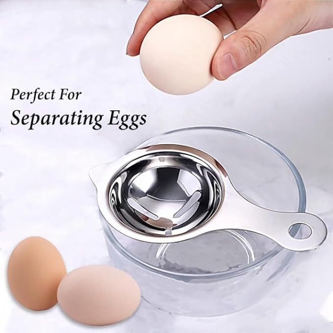 PM E-SHOP Stainless Steel Egg Separator - Easy Yolk & White Divider Filter | Durable, Dishwasher Safe Baking Tool for Kitchen, Cooking and Baking | Egg Strainer Spoon (White, 1 Piece) 2