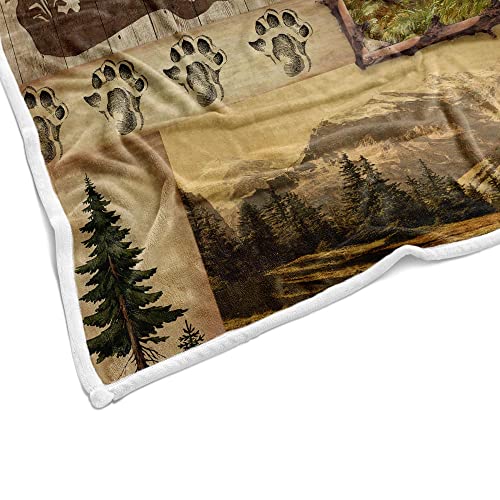 Vintage Rustic Lodge Cabin Farmhouse Western Throw Blanket Warm Bear Moose Deer Truck Blanket Cozy Woodland Plaid For Living Room Couch Sofa Bed Chair Dorm Travel,60X50 #TOP2