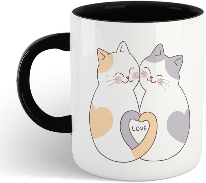 OVIENTA Printed Ceramic Coffee Mug, A Cute Cat Theme, Gift for Couples, Sister, Brother, Friends, Boy, Girl 325ML(11Oz), 988-BK