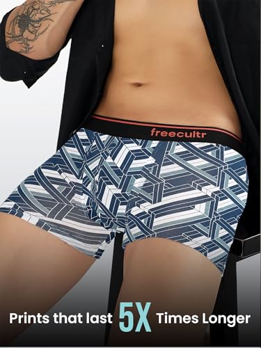 Image of Freecultr Men's Tipline Cotton Trunk Stretch Printed Trunks with Stylish Waistband | Breathable Innerwear for All-Day Comfort