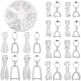 PandaHall Elite 90 pcs 6 Sizes Brass Pinch Bails Pinch Clip Bail Clasp Dangle Charm Bead Pendant Connector Findings for Pendants Necklace Jewellery DIY Craft Making, Silver
