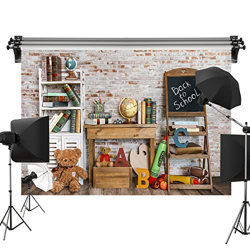 Kate 7x5ft/2.2x1.5m Back to School Backdrop Book Bear ABC Brick Wall Printed Fabric Background Photo Studio Props