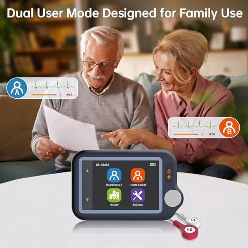 CheckMe Plus ECG Monitor for Home Use, AI Analysis, 5min/60s/30s Portable Heart Monitor, Dual Users Touchscreen ECG Machine with Electrode Pads, APP Data Management - Image 5