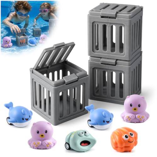 lunule Jouets de PlongéE pour Piscine Enfants 3 PièCes Ensemble Flottants avec Animaux Et Cage sous -Marine Jeu Aquatique Interactif Natation Amusante pour...