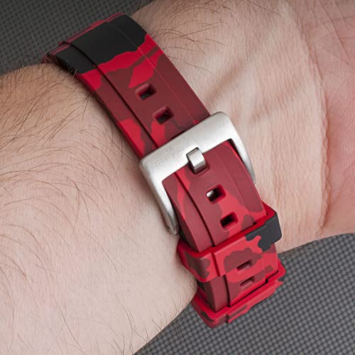 Image of StrapHabit Quick Release Rubber Watch Strap Band FKM 20mm 22mm 24mm (Red Camo, 22mm)