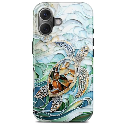 TAMUEL for iPhone 17 Case, Blue Ocean Sea Turtle Phone Case, Compatible with Magsafe, Trendy Cute Mosaic Aesthetic Magnetic Slim Silicone Shockproof Protective Women Girl Cover