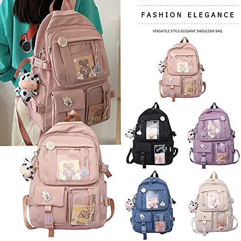 Horhorrear Kawaii Rugzakset, 5-in-1, voor schoolmeisjes, esthetische rugzak, veel zakken, roze, Eén Maat