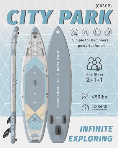 Image of iTAOSTAR City Park 12'x35 inch Extra Wide Paddle Board with Seat, One-Stop Premium SUP Board Gears, Tailored 5 Fins, Stable Inflatable Stand Up Paddle Boards for Youth of All Levels