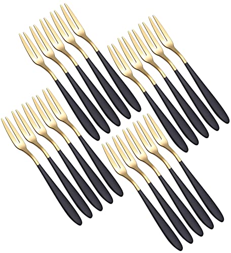 Image of Mini Cocktail Forks Appetizer Forks 18 /10 Stainless Steel Fruit Forks Dessert Forks Tasting Forks Appetizer Small Forks Set Appetizer Cake Fruit Forks Set (Black,Set of 20)