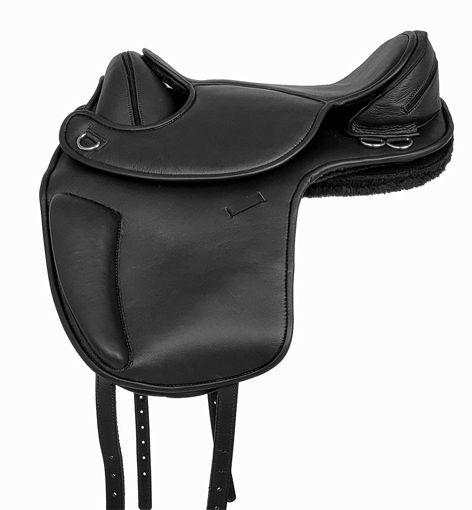 A&M Reitsport Baumloser Dressur Sattel Sheffield aus Rindsleder Schwarz mit Klettkissen, Größe:17 Zoll
