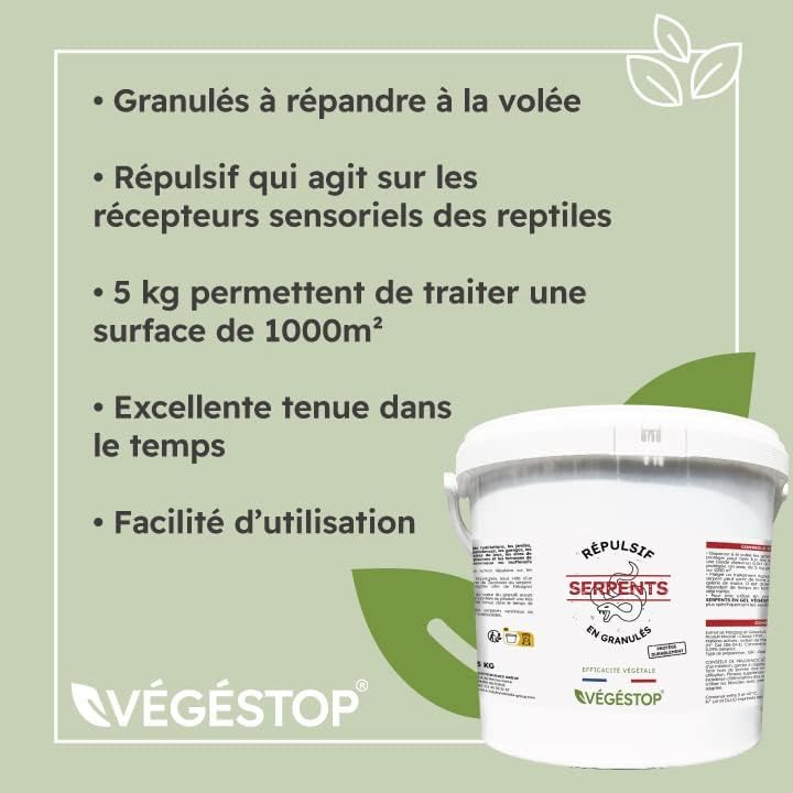 Repellente per Serpenti - Granuli - 5 kg - Trattamento per 1000 m² - Azione a Lunga Durata - per Allontanare i Rettili (bisce, vipere, ECC.)
