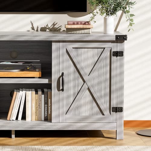 Jummico Farmhouse Tv Stand For 65 Inch Tv, Mid Century Modern Television Stand Entertainment Center For Living Room Bedroom, Tv Console Table With Double Barn Doors And Storage Cabinets (Grey) #TOP1