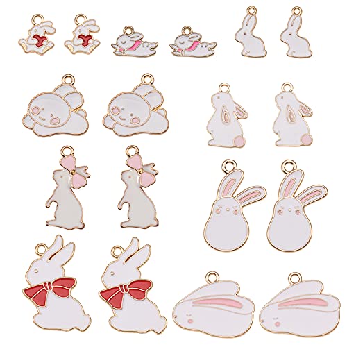DanLingJewelry 45 Stück Emaille Kaninchen Charms Cute Rabbit Charms Mini Bunny Anhänger Bastelbedarf für Halskette Armband Schmuckherstellung Cover