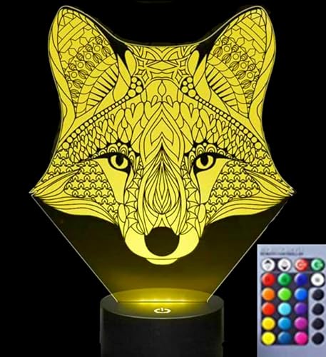 Lámpara de mesa ilusión 3D Fox 16 colores USB