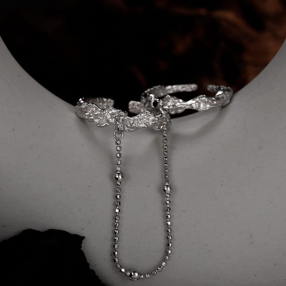 HGJH Ring Silber 925 Damen, 925 Sterling Silber Ringe Doppelring Die Kette Verstellbare Ringe Punk Retro Verstellbare Sterling Versprechen Ringe Geschenke Für Männer Mädchen Frau Ewigkeitsringe