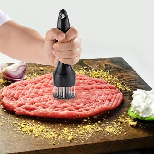 Image of Meat Tenderizer Tool, Stainless Steel Needle Ultra Sharp 24 Blades, Better Tool for Tenderizing Beef Chicken Steak Veal Pork Poultry BBQ & Marinade Than Hammer Mallet (Black)