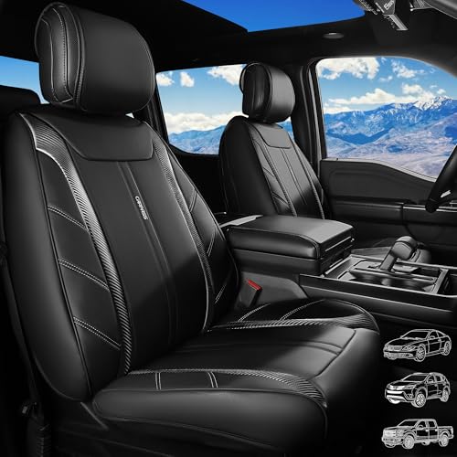 Image of CAR PASS Luxury Faux Leather Seat Covers Full Set, Breathable Sporty Premium Leather Seat Covers, Waterproof Anti Slip Auto Seat Covers Universal Fit for 95% Sedan SUV Van Truck, Black Carbon Fiber